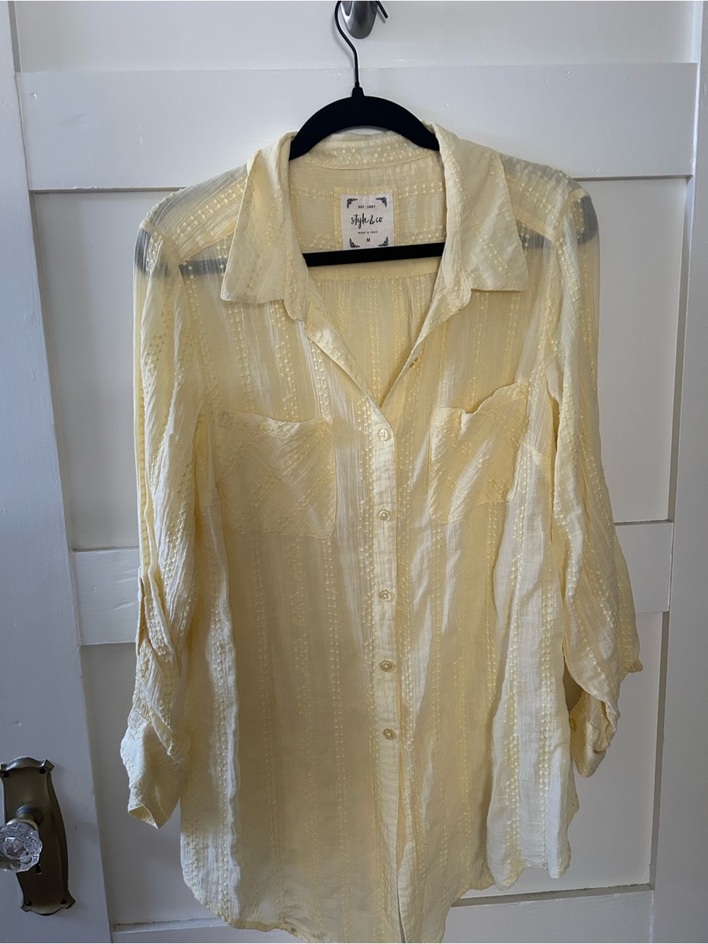 Style & Co. Pale Yellow Button-Front Casual Shirt